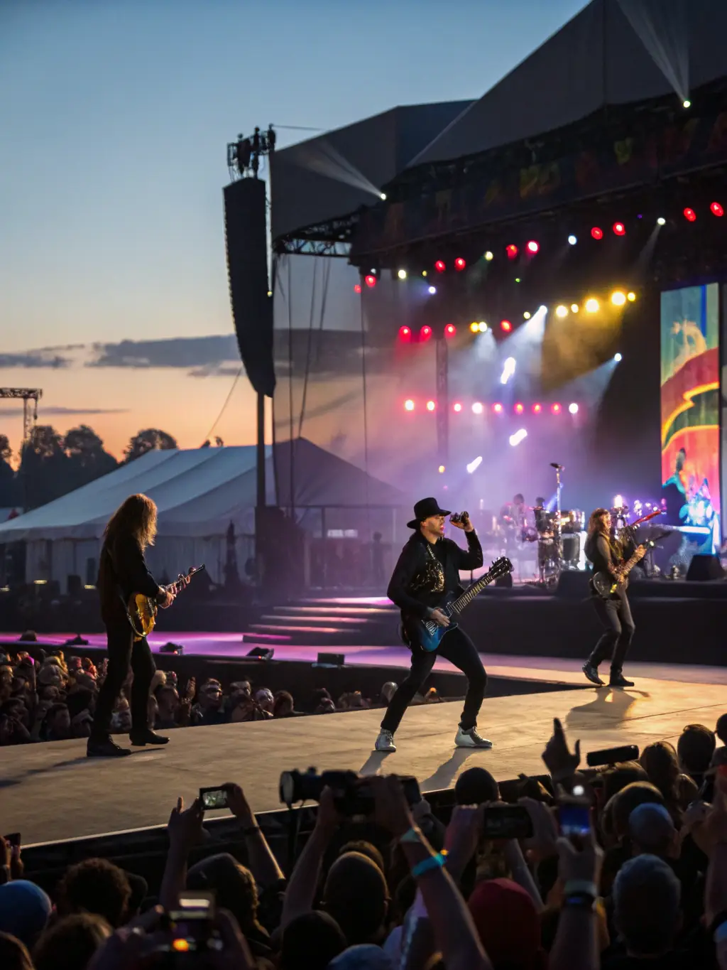 A photograph of a musical ensemble performing live at a community festival organized by LE SOUS MARIN, capturing the energy and excitement of the performance, with audience members cheering and dancing in the foreground. This image will be used to promote the event and attract attendees.